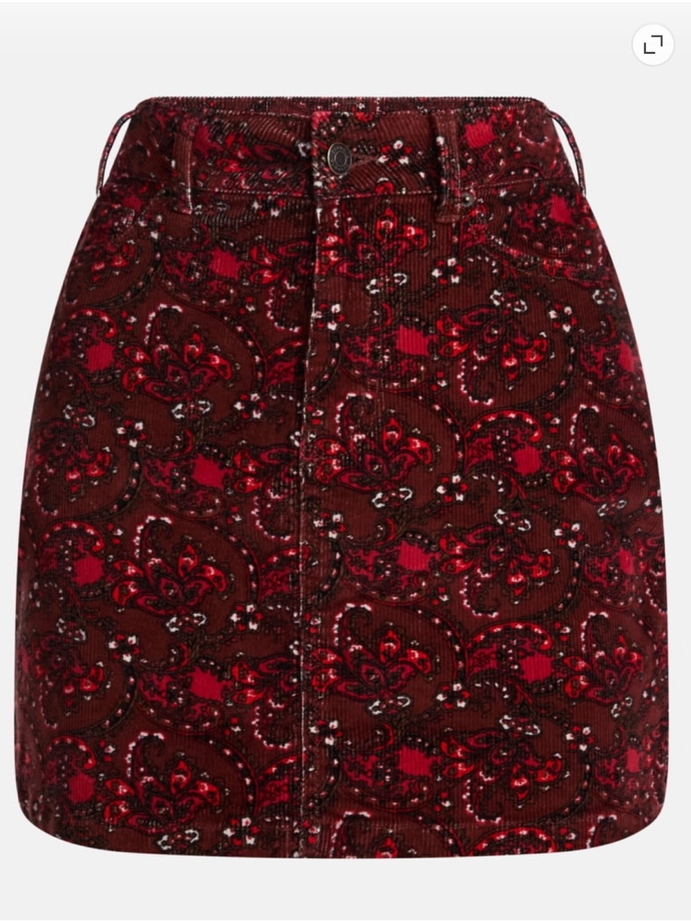 Red Paisley Corduroy Mini Skirt